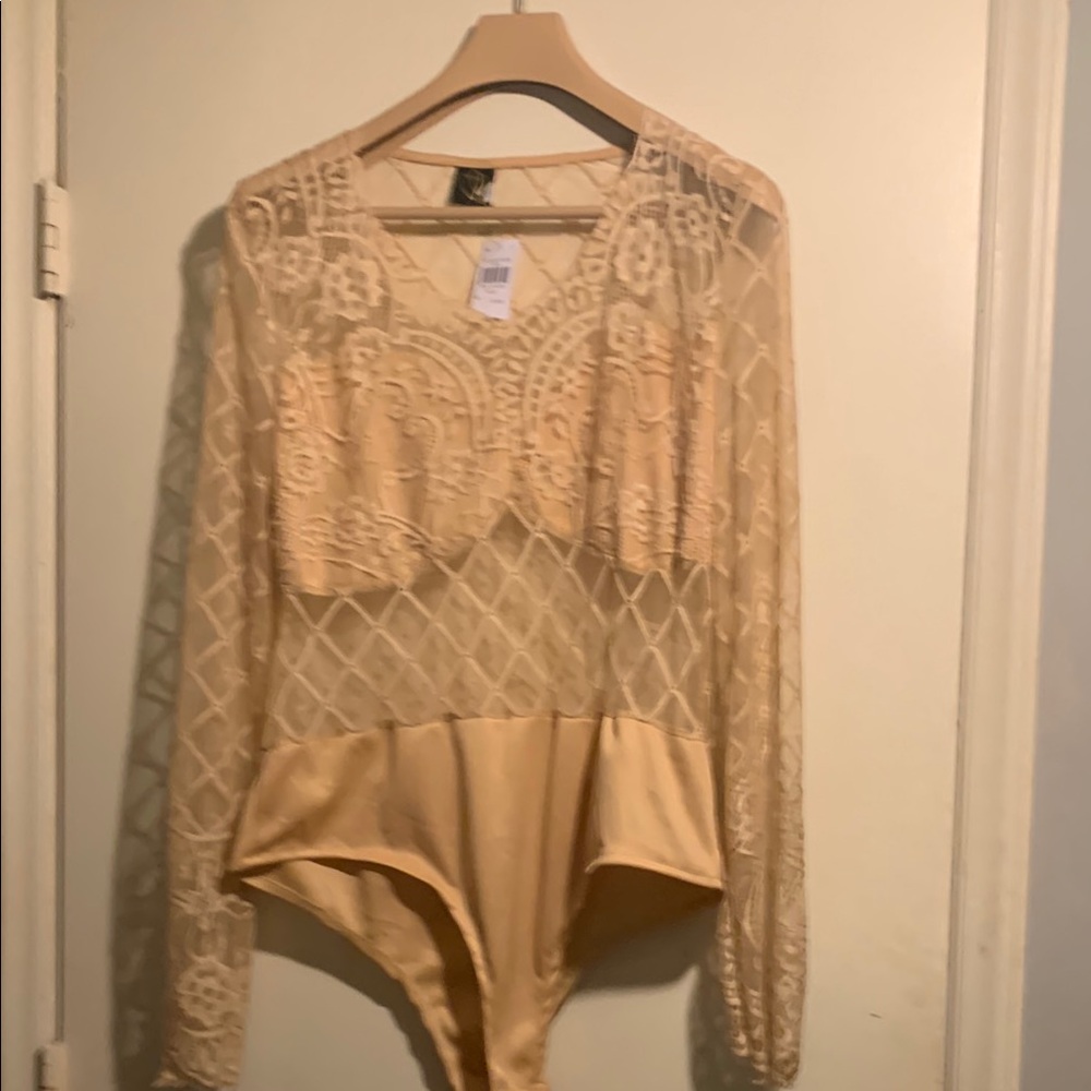 NUDE Lace Long Sleeve Bodysuit - Cream